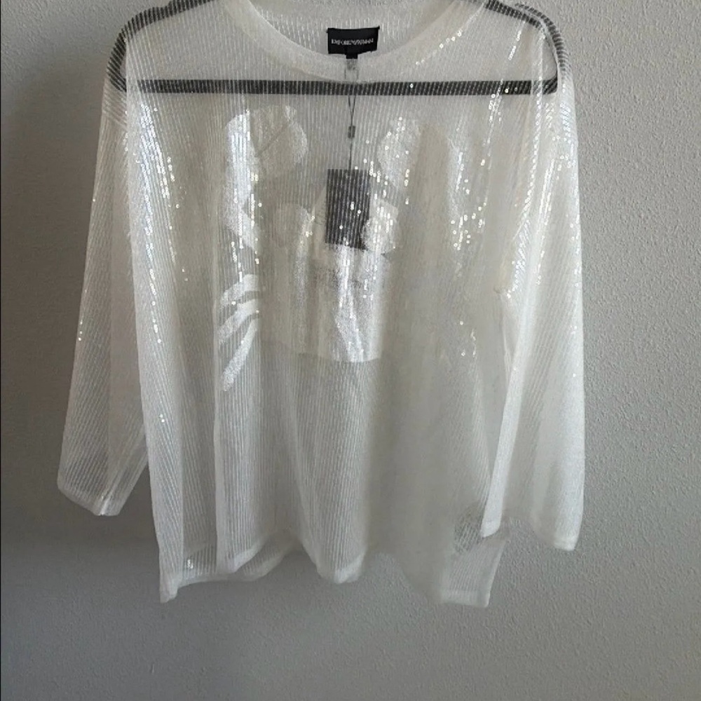 Emporio Armani Sheer White Sequin Top